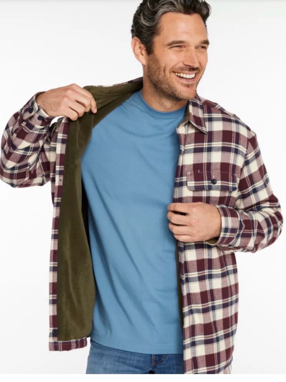 L.L. Bean Men’s Fleece Lined Flannel Plaid Button-Down Shirt Jacket sz Medium